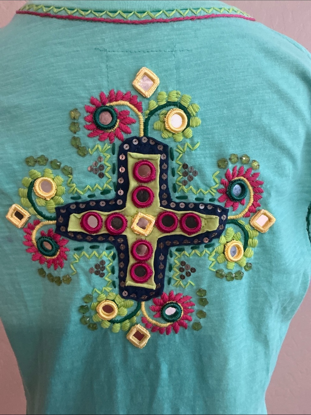 Women's Double D Ranch Teal Embroidered V-Neck Top - Picture 3 of 8